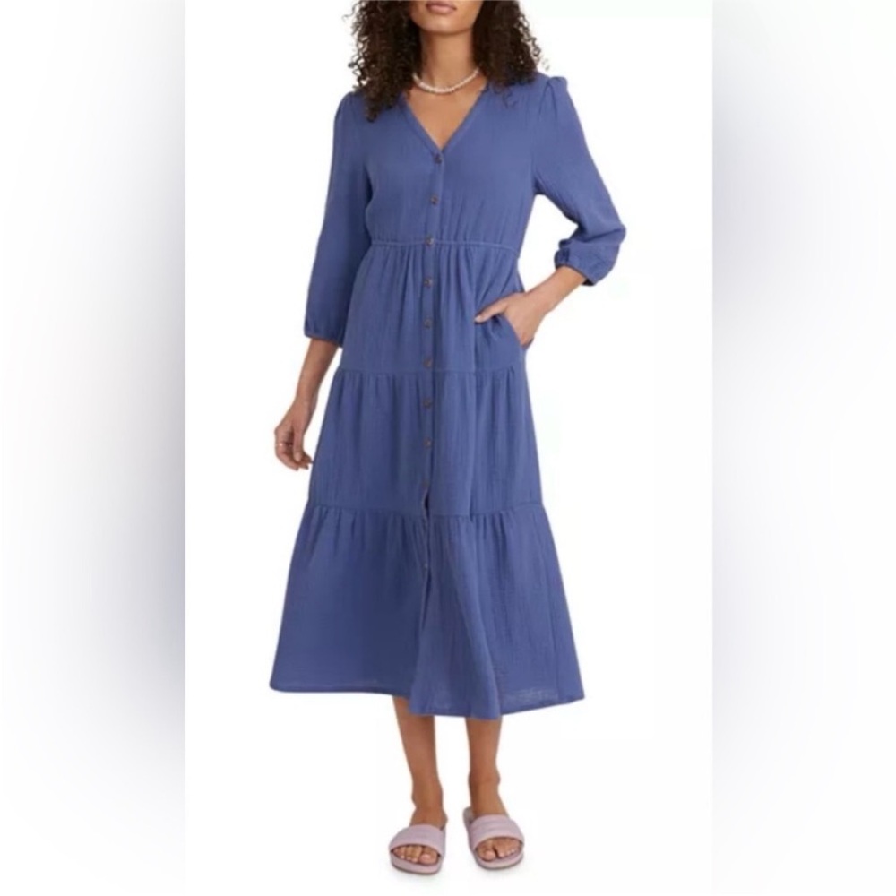 Marine Layer Willow Double Cloth Midi Dress in Periwinkle, M